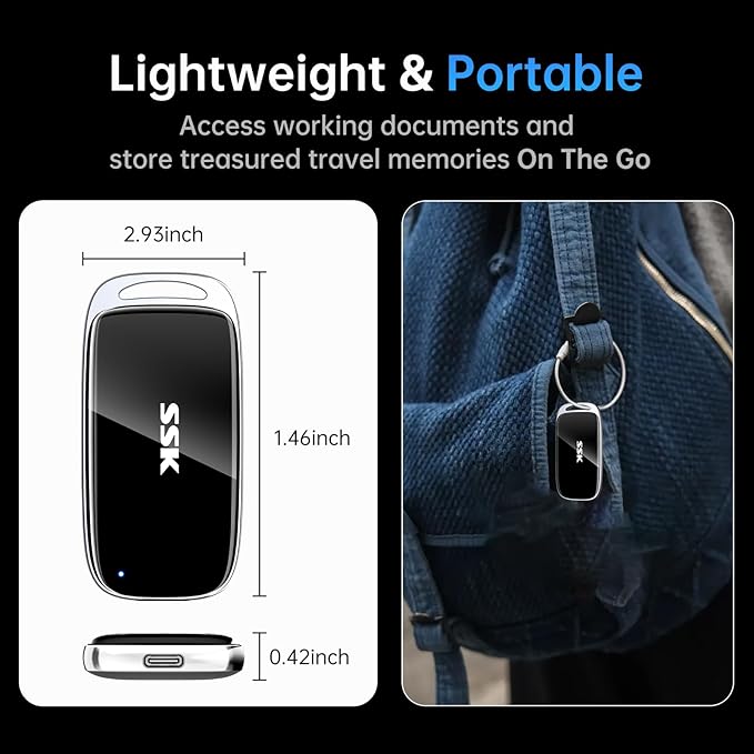 SSK 4TB SSD External Hard Drive, Portable SSD Drive up to 2000 MB/s, USB 3.2 Gen2X2 External Solid State Drives for iPhone 15/16 PRO、Mac、Phone OTG、Laptops with LED Indicator