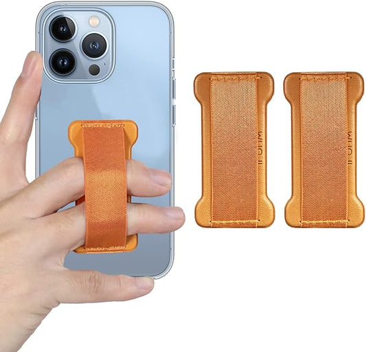 WUOJI Phone Grip Holder for Hand, Universal Finger Strap Phone Holder, Finger Selfie Grip Compatible with Most Smartphones (Light Brown) - 2Pack