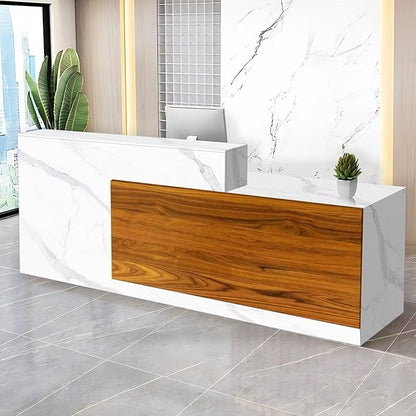 Reception Desk with Counter Modern Checkout Counter with Lockable Drawer Keyboard Tray Receptionist Desk for Office Salon Reception Table M Right 71inch/180cm