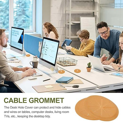PATIKIL Desk Grommet 3-3/16", 4 Pcs Round Cable Grommet Cord Hole Cover with Adhesive Tape Flexible Table Wire Organizer for Office Home Table Countertop, Light Brown