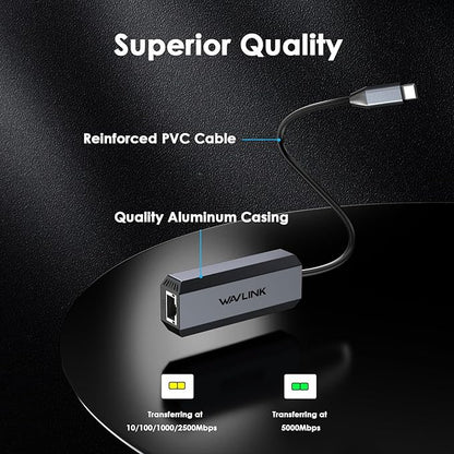 WAVLINK 5Gbps USB C to Ethernet Adapter, USB Type-C to RJ45 Gigabit LAN Ethernet Network Adapter for Windows, Mac OS, iPad OS and More
