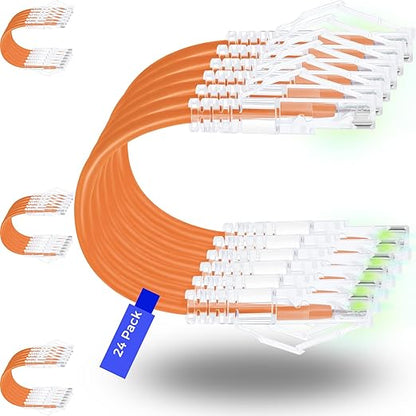 Rapink Patch Cables Cat6/ Cat6a 5ft (24 Pack) Slim, Cat6a Ethernet Patch Cable 10G Support, Snagless Cat 6 Patch Cable for Patch Panel to Switch, Flexiable Cat6 Ethernet Cable Orange