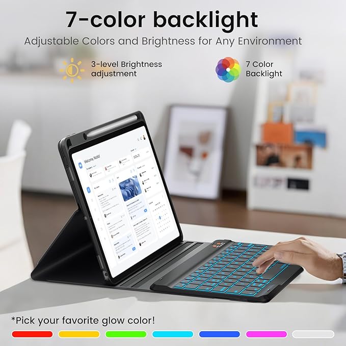 BLUTLOTUS Keyboard case for iPad 9th/8th/7th Generation 10.2 Inch - Backlit Wireless Detachable Folio Keyboard Cover with Pencil Holder for iPad 9th/8th/7th Gen, Air 3rd Generation 10.5 Inch