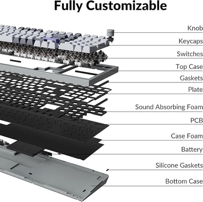Keychron Q5 Pro QMK/VIA Wireless Custom Mechanical Keyboard, 96% Layout with Programmable Knob, KSA Double-Shot PBT Keycaps with Hot-swappable K Pro Brown Switch for Mac Windows Linux - Gray
