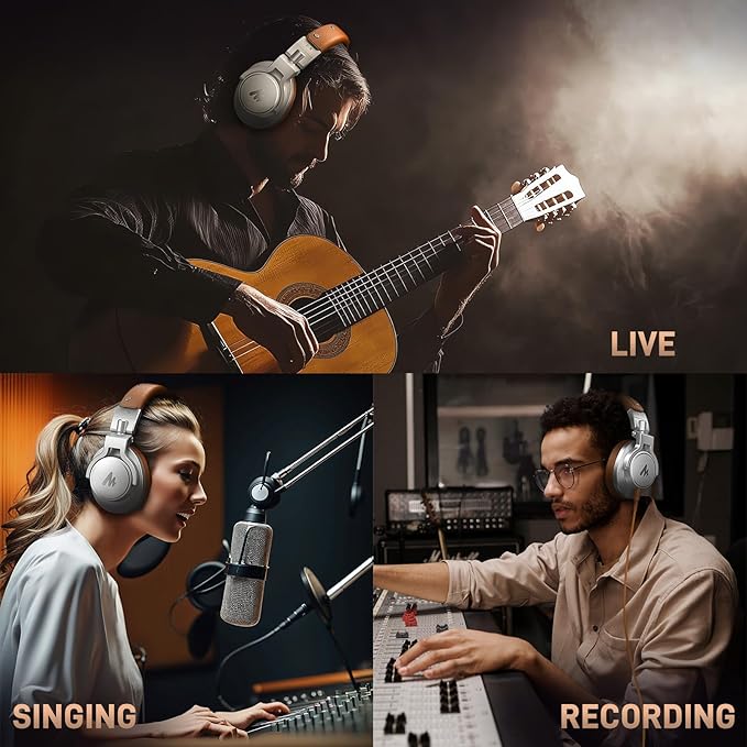 MAONO Professional Studio Monitor & Mixing DJ Headphones - Over Ear Closed Back Stereo Wired Headphones for Guitar AMP, Podcast, Recording, Streaming, PC, Music, Keyboard, MH700 Silver