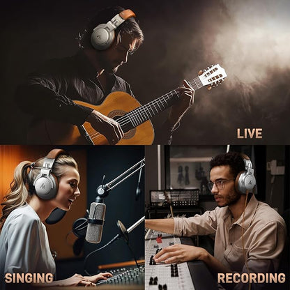 MAONO Professional Studio Monitor & Mixing DJ Headphones - Over Ear Closed Back Stereo Wired Headphones for Guitar AMP, Podcast, Recording, Streaming, PC, Music, Keyboard, MH700 Silver