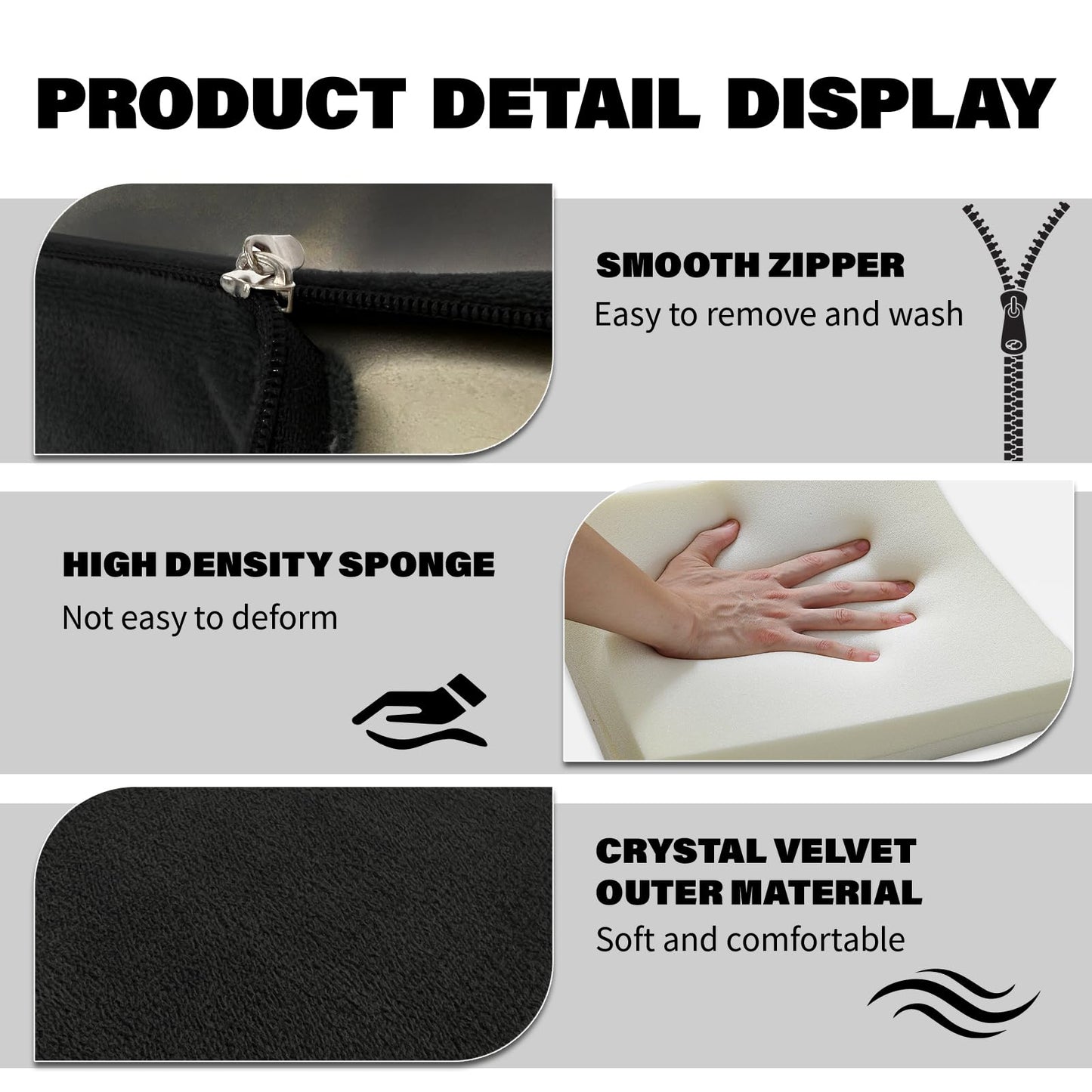 Adjustable Foot Rest Under Desk with 3 Adjustable Heights High-Density Foam Ergonomic Footrest for Office, Home, Travel Airplane, Removable Washable Cover for Back Pain Relief Posture Support (Black)