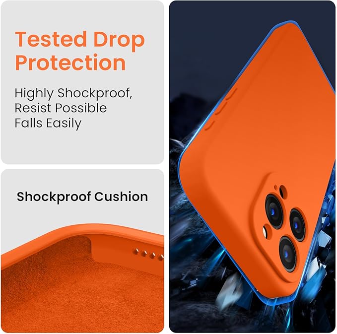 FireNova Designed for iPhone 15 Pro Max Case, Silicone Upgraded [Camera Protection] Phone Case with [2 Screen Protectors], Soft Anti-Scratch Microfiber Lining Inside, 6.7 inch, Neon Orange