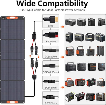N-Type 16BB 220W Portable Solar Panel for EF/Jackery/Bluetti/Anker Power Station, IP68 Waterproof Foldable Solar Panel ETFE 25% High Efficiency for Outdoor Camping RV Trip