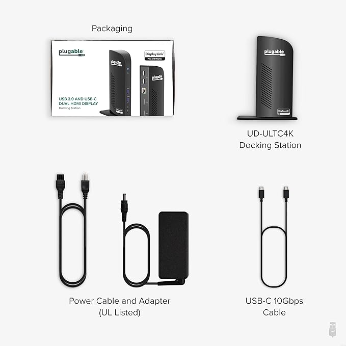 Plugable 13-in-1 USB C Docking Station 4K Triple Monitor with 100W Power Delivery | USB C Dock for Windows, Mac, ChromeOS, Thunderbolt | Driver Required | 3X HDMI and 3X DisplayPort (UD-ULTC4K)