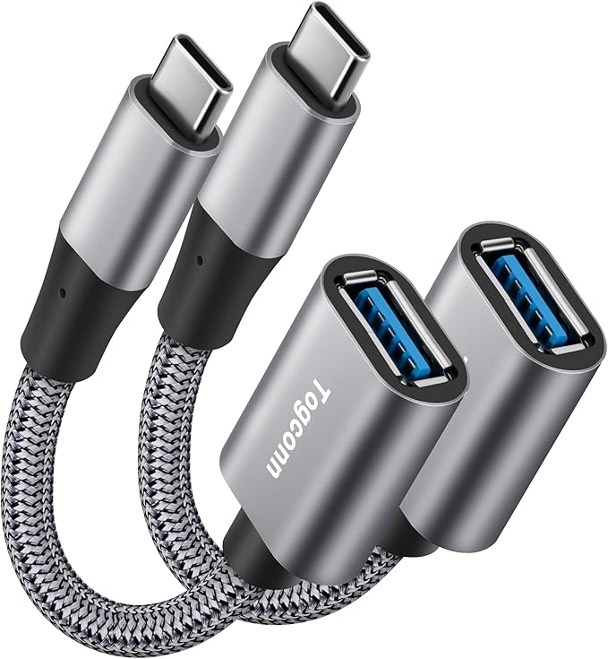 USB-C to USB 3.1 Adapter（2 Pack）, Nylon Braided Type-C OTG Cable USB C Male to USB A 3.0 Female Connector for iPhone 15，iPhone 15 ProMax, Samsung S23 Ultra, MacBook Pro, MacBook Air/Mini, Google Pixel