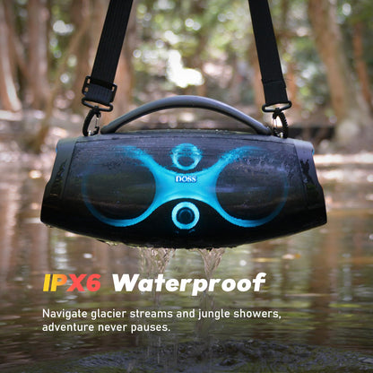DOSS Extreme Boom Pro D200 240W Peak Outdoor Speaker, Punchy Bass, 26H Playtime, Beat-Synced Light, BT5.4, Stereo Pairing, IPX6 Waterproof for Camping, Beach, Tailgate Party-Blue