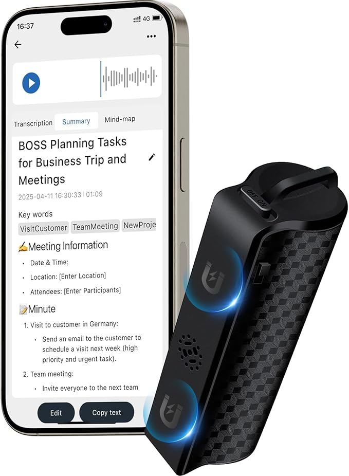 128G Magnetic AI Voice Recorder,Smart Audio Recorder with GPT-5 Summary,1-Month Continuous Recording, Noise Cancel,Magnetic Portable Recording Device for Lectures, Meetings