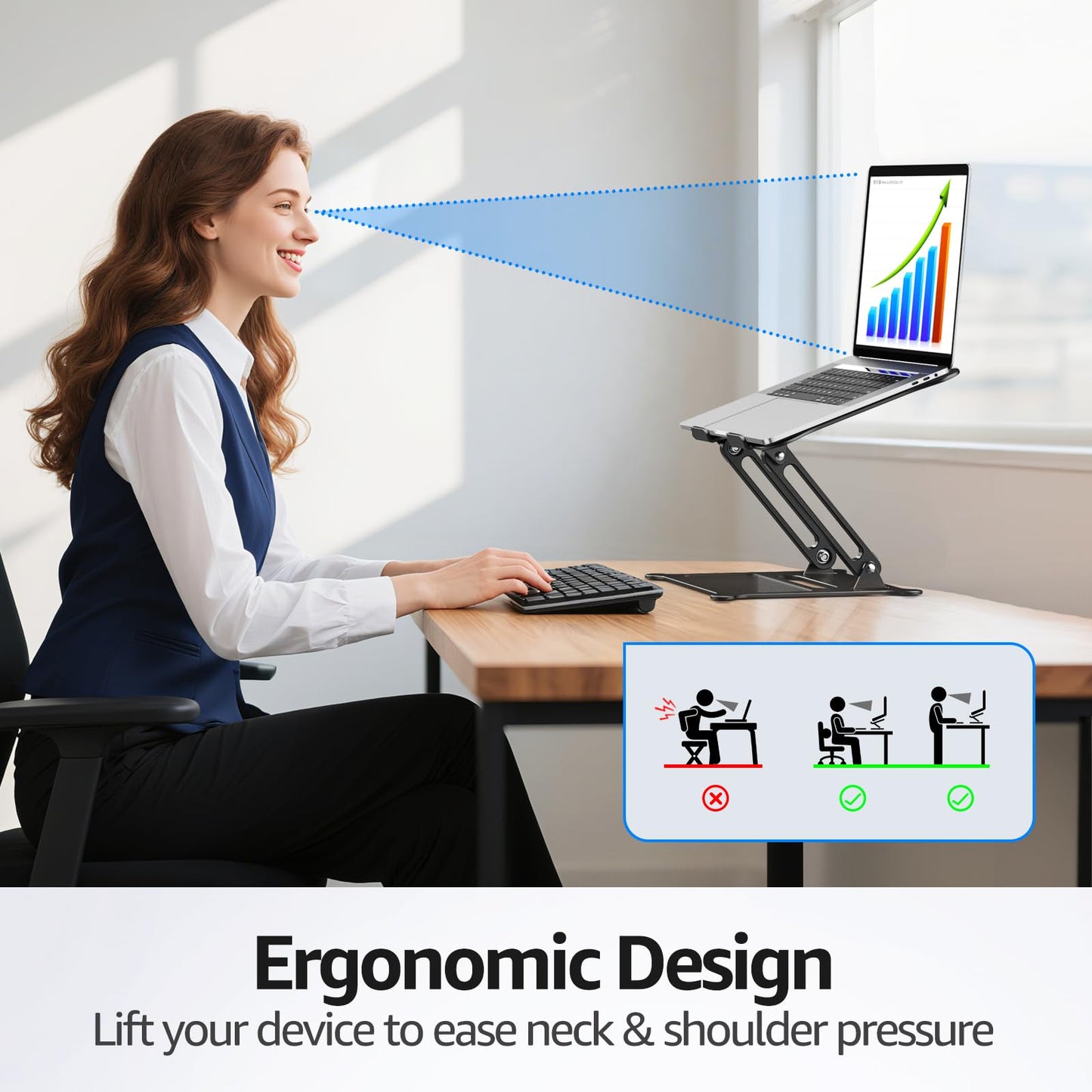 Urmust Adjustable Laptop Stand for Desk, 10-15.6“ Laptop Riser, Black