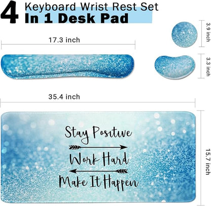 Large Mouse Pad and Keyboard Wrist Rest, Desk Pad for Keyboard and Mouse, 4-in-1 Large Gaming Mouse Pad with Wrist Support for Home Office Study Game-Stay Positive