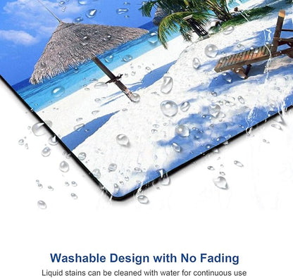 Tropical Beach Mouse Pad, Coconut Palm Trees Shadows on Hawaii Shore Summer Plants Idyllic, Customized Rectangle Non-Slip Rubber Mousepad Nature Gaming Mouse Pad, 9.5 X 7.9 Inches