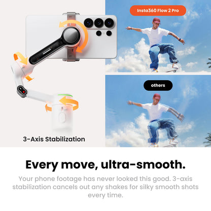Insta360 Flow 2 Pro White - Industry-First AI Phone Gimbal with Apple DockKit, Pioneering 360º Pan Tracking, Free Tilt, Built-in Tripod/Selfie Stick, Portable Vlog/Travel Stabilizer