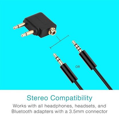 MEE audio Connect Air in-Flight Bluetooth Wireless Audio Transmitter, with Extra Dual 3.5mm Jack AUX Adapter, for up to 2 AirPods/Other Headphones; Works with All 3.5mm Aux Jacks, Black
