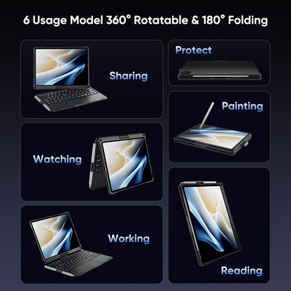 doqo iPad A16 11th & iPad 10th Case with Keyboard & Trackpad,360° Rotating