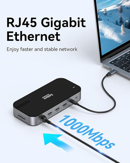 Selore USB C Dock 3 HDMI, Docking Station Dual Monitor,16 in 1 Laptop Docking Station 3 Monitors with Triple HDMI,10G USB A/C 3.1,100W PD,SD/TF,Ethernet,USB C Hub,USB C Dongle for Windows Mac