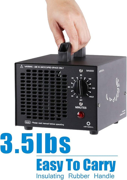 Airthereal MA5000 Commercial Ozone Generator, High Capacity Ozone Machine Odor Removal - Home Air Ionizers O3 Deodorizer for Rooms, Smoke, Cars and Pets, Eliminate Odors up to 2000sq.ft., Black