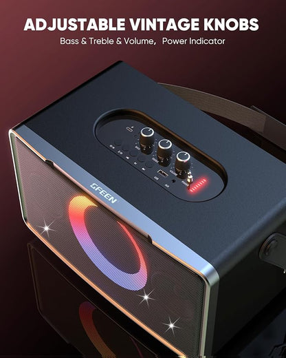 GFEEN Portable Bluetooth Speaker: 100W(160W Peak), 15H Playtime, Wireless Speakers with Microphone, 5″ Subwoofer, Loud Sound, Light Show, Fast Charging for Outdoor, Party, Backyard(Silver with 2Mic)