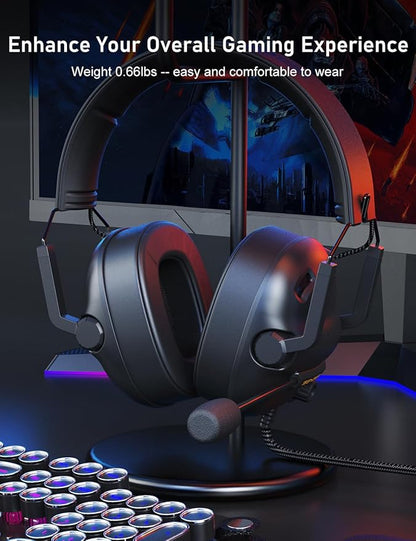SENZER SG500 Surround Sound Pro Gaming Headset with Noise Cancelling Microphone - Soft Memory Foam Padding - Portable Foldable Headphones for PC, PS4, PS5, Xbox One, Switch - Black