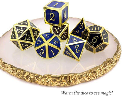 Haxtec Temperature Color Chaning Metal DND Dice Set Gold Blue Polyhedral D&D Dice Compatible with Dungeons and Dragons RPG-Gold Black Blue Shift