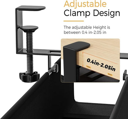 Under Desk Cable Management Tray 15.7" - No Drill Computer Wire Organizer Cable Tray, Cord Hider Clamp Mount with 16X Cable Ties PC Cables Management Cord Holder for Office/Home (Upgrade Fabric,Black)