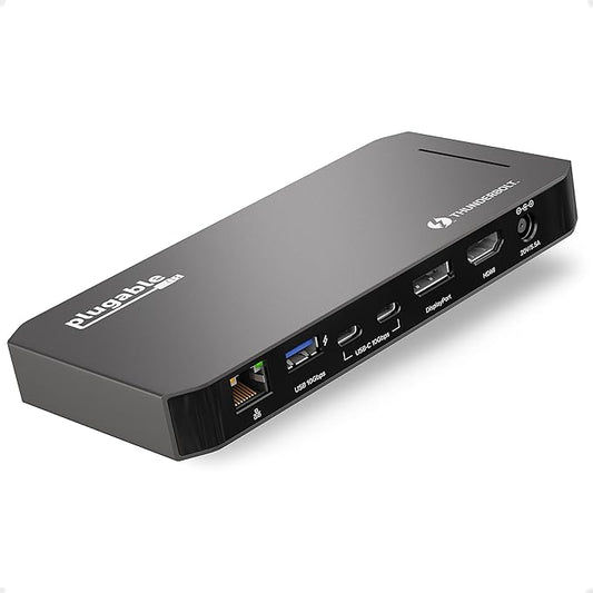 Plugable Thunderbolt Dock, 40Gbps with 100W Laptop Charging, Compatible with macOS, Windows, Dual HDMI Docking Station with DisplayPort - Dual Monitor, 2X USB-C, 3X USB 3, Gigabit Ethernet, Audio Jack