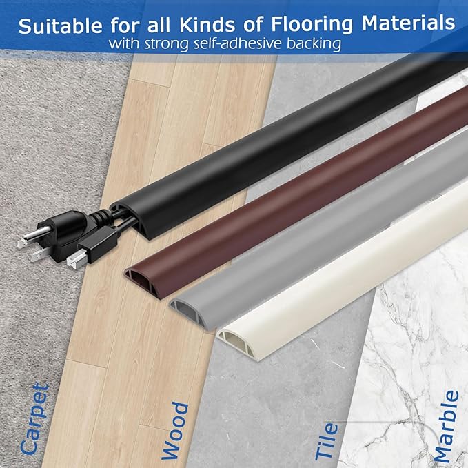 6ft Floor Cord Cover,Cord Hider Floor Gray,Extension Cable Cover Power Cord Protector Floor,Floor Cable Management Prevent Cable Trips,Cord Protector Cord Cavity:0.47" (W) x 0.24" (H)