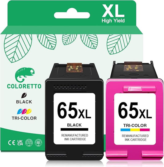 COLORETTO 65XL for HP 65 Ink Cartridges Black/Color Combo Pack for HP 65xl