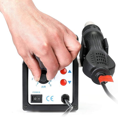 CREWORKS 858D Rework Station, 110V SMD Soldering Rework Station with Hot Air Heat Gun Set, LED Digital Temperature Display Screen Electric Desoldering Welding Iron Kit for Electronics Repairing