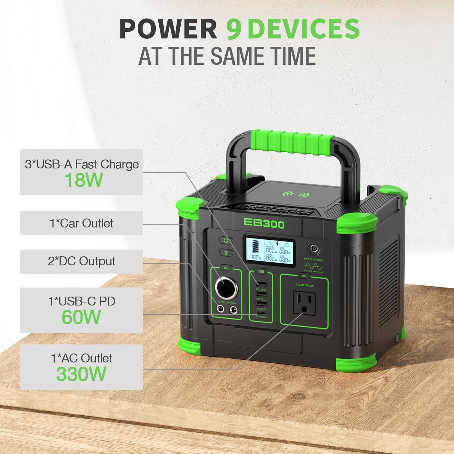 GRECELL Portable Power Station 330W, 288.6Wh Solar Generator