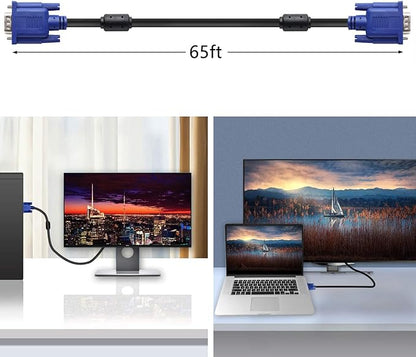 PASOW VGA to VGA Monitor Cable HD15 Male to Male for TV Computer Projector (65 Feet)