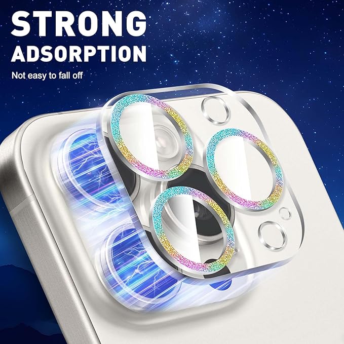 LucBuy 3PCS Sparkling Camera Lens Protector for iPhone 11 Pro/iPhone 11 Pro Max, Full Clear Acrylic Cover with Shiny Colorful Glitter Designed Decoration Back Camera Protector