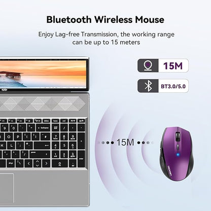 TECKNET Bluetooth Mouse, 4800 DPI Wireless Mouse, 2-Year Battery 6 Adjustable DPI, 6 Buttons Compatible with Laptop/Windows/Computer - Purple