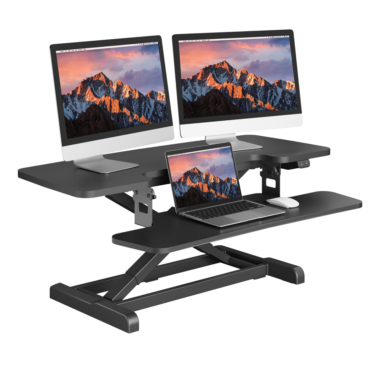 SANODESK 32" Electric Standing Desk Converter,Height Adjustable Riser for Office Home, Monitor and Laptop Workstation with Large Keyboard Tray, Black Color