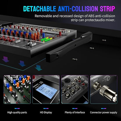 Professional DJ Audio Mixer - 8 Channel DJ Bluetooth Controller Sound Mixer w/DSP 16 Preset Effects, USB Interface, 8 XLR Mic/Line Input, AUX, FX Processor MP3 Player, Headphone Jack