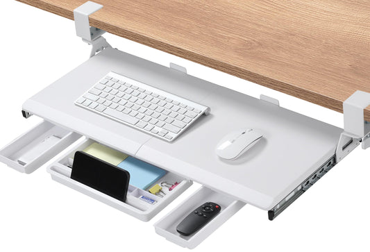 ETHU Corner Keyboard Tray Under Desk with Metal Rail, 26.8x11.8", White