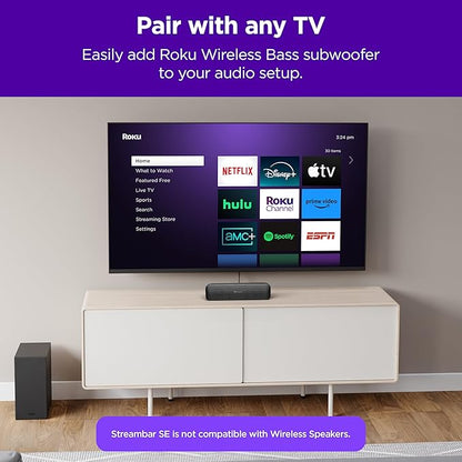Roku Streambar SE | 2-in-1 TV Soundbar with Built-in 4K/HD/HDR Streaming, Premium Speakers, & Enhanced Speech Clarity for Crisp, Clear Dialogue - Quick Guided Simple Setup