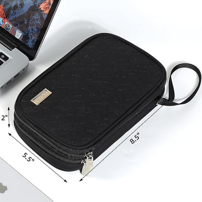 NISHEL Travel Cord Organizer Case, Double Layers Tech Electronic Bag, Essentials for Charger, Cable, Phone, Flash drive, Black
