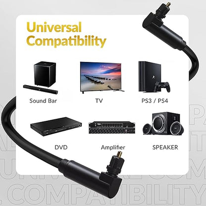 Elecan Optical Audio Cable 4 Ft/2 Pack 90 Degree Angled to Angled Digital Audio Toslink Cable Cord-Fiber Optic-Gold Plated-Flexiable&Durable-for Home Theater,Sound Bar,PS4&Xbox with Adapters+Ties