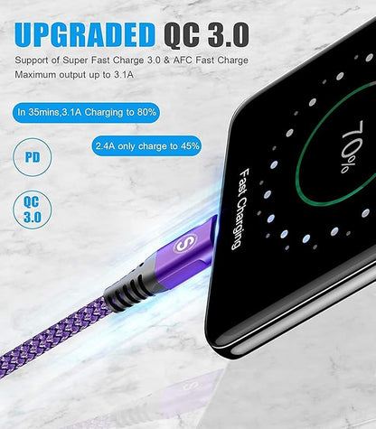 sweguard USB Type C Charger Cable [3-Pack,10ft+6.6ft+3.3ft] iPhone 16 Charger Nylon Braided Cord for iPhone 16 15 Pro Max Plus Samsung Galaxy S24 S23 S22 S21 S20 S10 Note 20 10 A54 Pixel LG Moto PS5