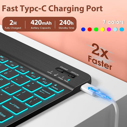DTTO for iPad 11th (A16)/ 10th Generation Case with Keyboard (2025/2022), 7 Colors Backlit Wireless Detachable Keyboard Leather Folio Cover with Pencil Holder & Pocket, Brown