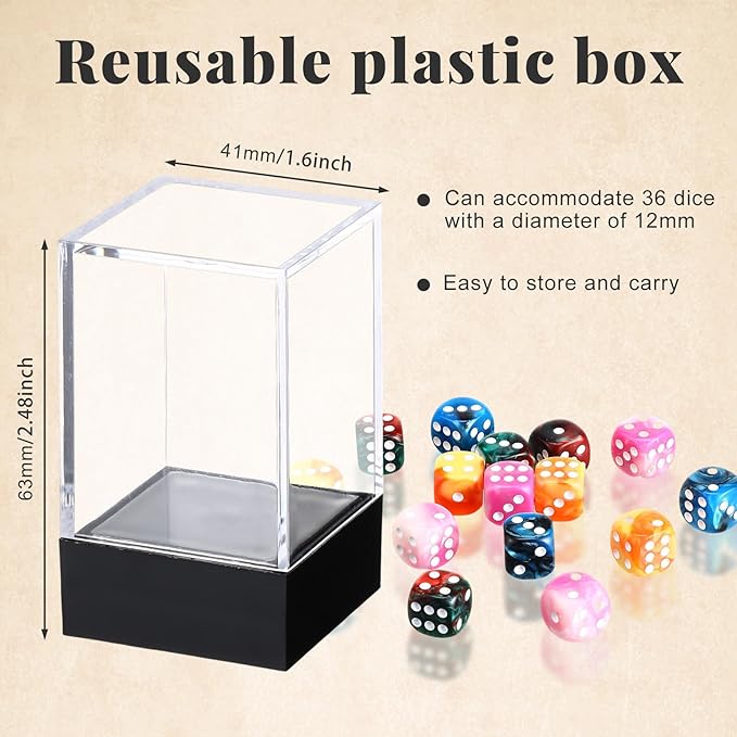 144 Pieces 12mm 6 Sided Mini Dice Set for School Classroom Table Games D6 Game Standard Dice with Portable Plastic Box for Teaching Math Learning