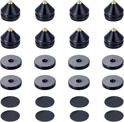 Speaker Spikes Floor Protectors 8pcs, Light Weight Shockproof Speaker Isolation Stand Feet for HiFi Amplifier, Subwoofer, DAC Recorder, Turntable, Cone Base Pad with Adhesive, Black