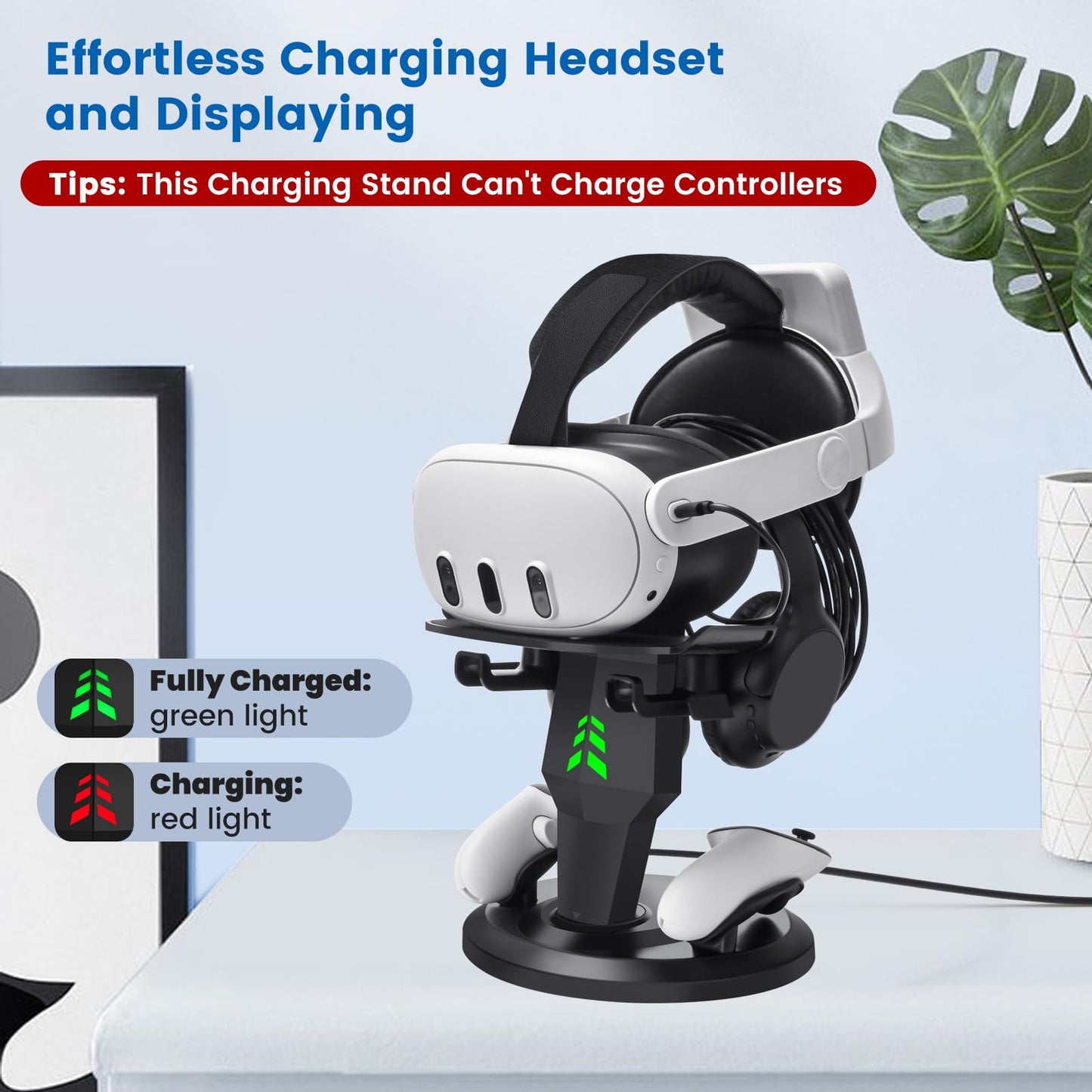 alcopanda VR Headset Charging Dock for Meta Quest 3/Quest 3S/Quest 2, VR Charging Stand for Quest 3 Accessories VR Stand Supports Charging Headset with Type C Cable and fit Controller with Cover