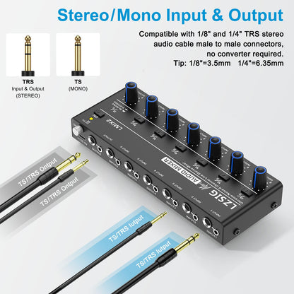 LZSIG Mini Audio Mixer, Ultra Low-Noise, 6-Channel, 6 IN 1 OUT