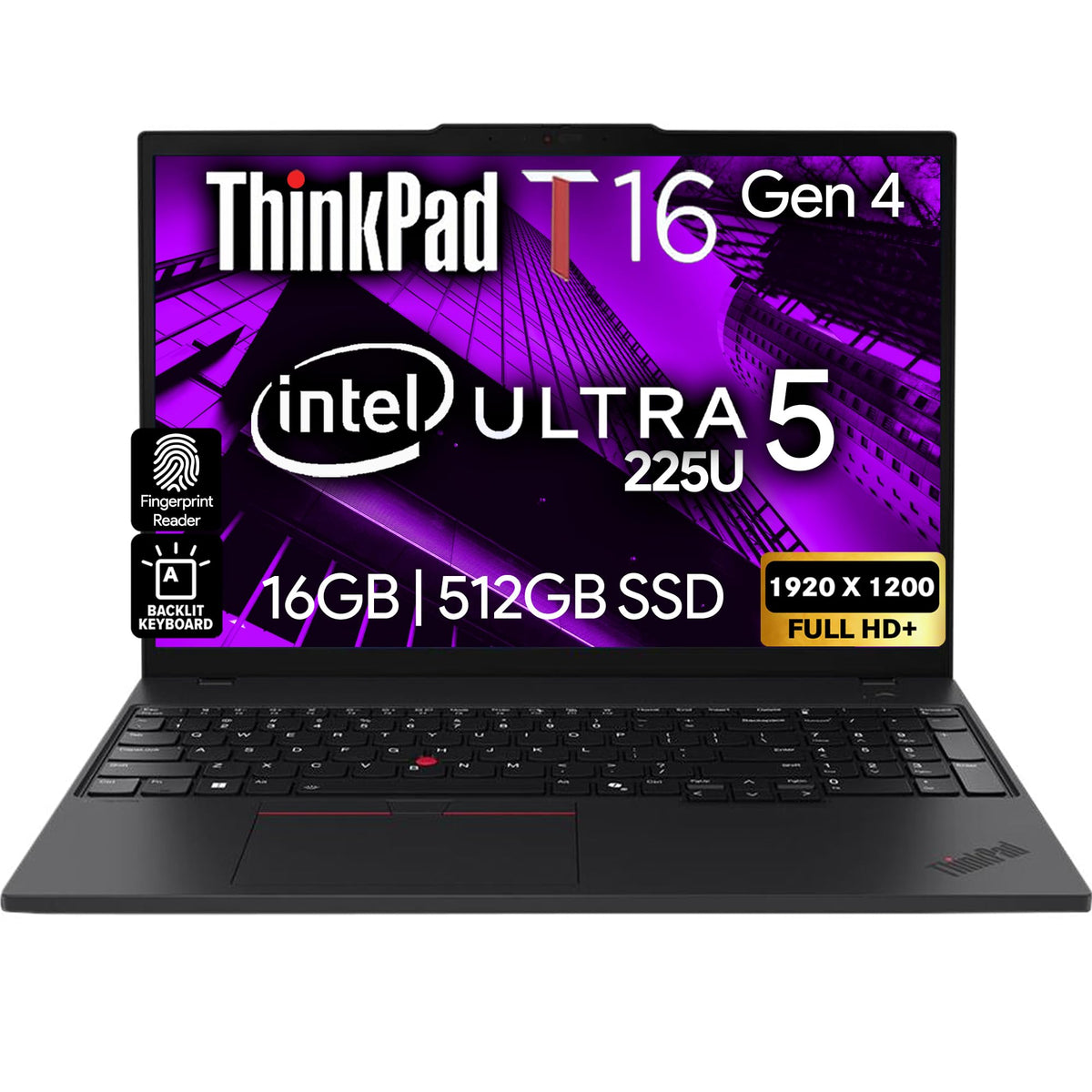 Lenovo ThinkPad T16 Gen 4 Business Laptop 16 FHD+ Display, Intel Ultra 5-225U (Beats i7-1355U), 32GB DDR5 RAM, 1TB SSD, 5MB Webcam, Fingerprint, Backlit KB, WiFi 6E, RJ-45, Win 11 Pro